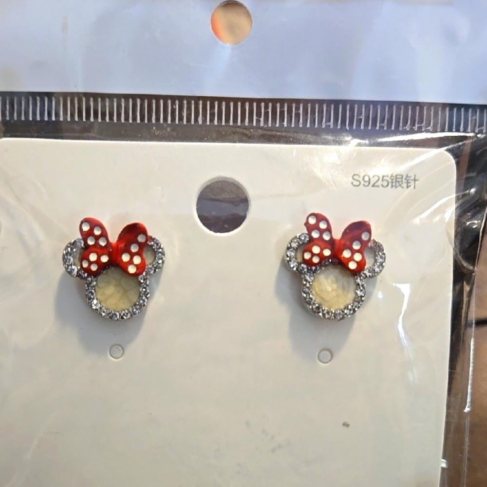 Minnie Mouse Red Polka dotted and crystal Stud Earrings